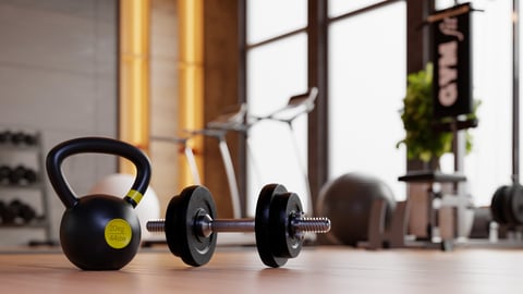 Kettlebell and dumbbell in modern gym