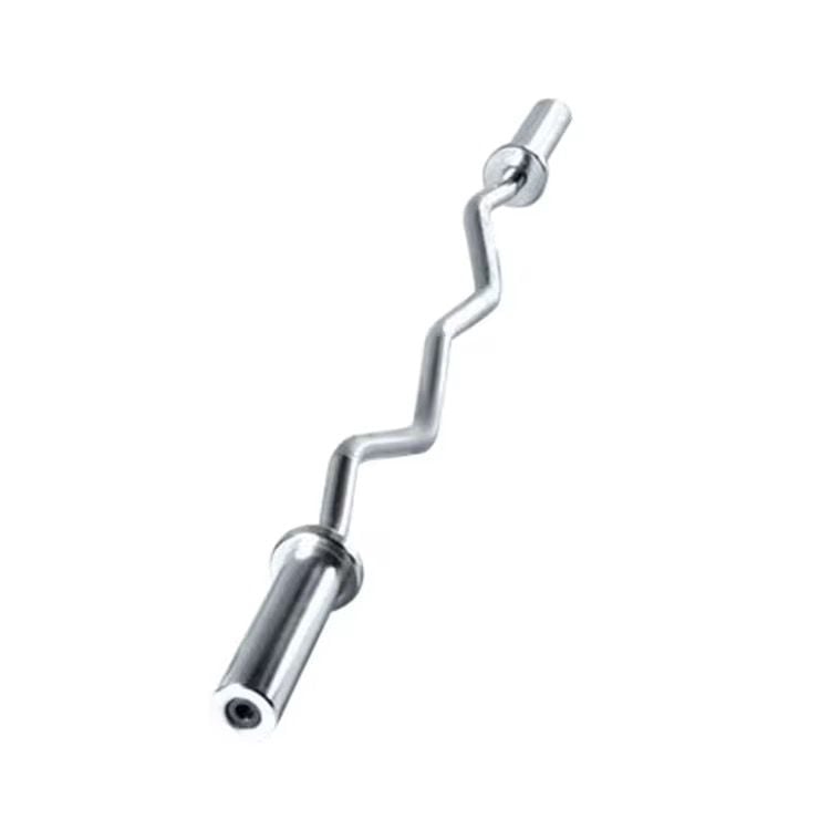 Chrome curl bar with angled grip, commonly used for bicep exercises in weightlifting