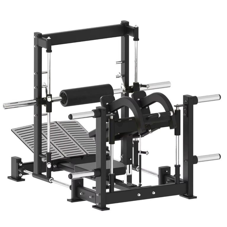 Black 3D printer with frame structure, heated bed, and extruder assembly on white background