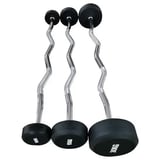 Set of three black and silver curl bar dumbbells