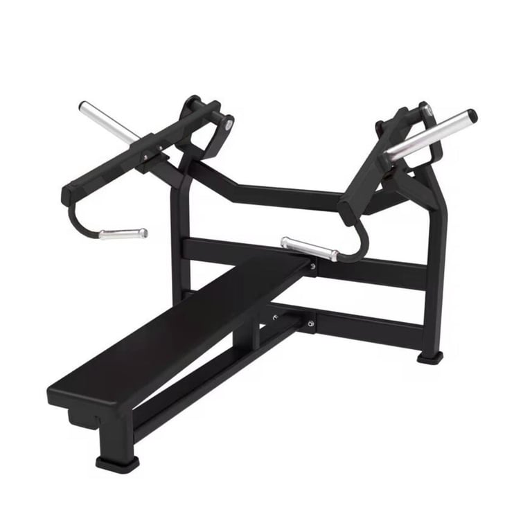 Black commercial leg press machine with adjustable arm handles and foot platform for weight training