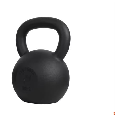 Black kettlebell with handle isolated on white background