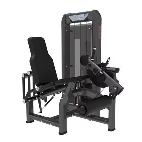Black commercial leg press machine with adjustable seat and footplate for lower body strength training