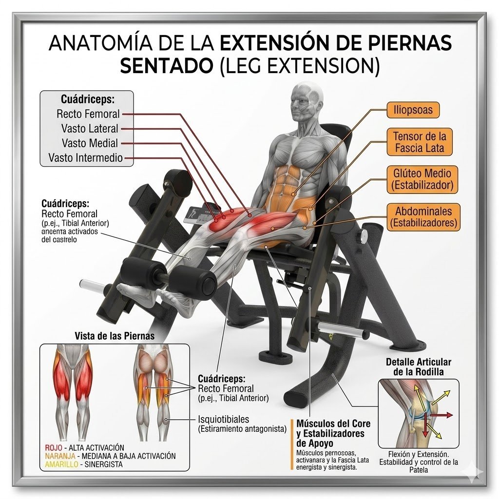 Diagrama anatómico del ejercicio Leg Extension