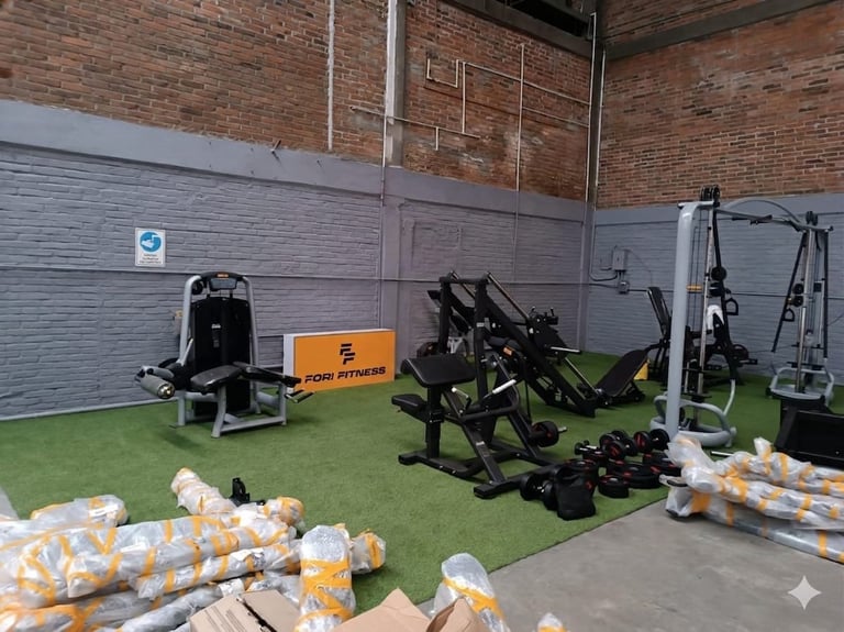 Indoor gym facility with artificial turf flooring