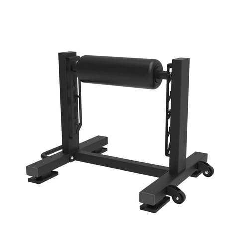 Black weight training machine with parallel bars and roller attachment on stable base frame