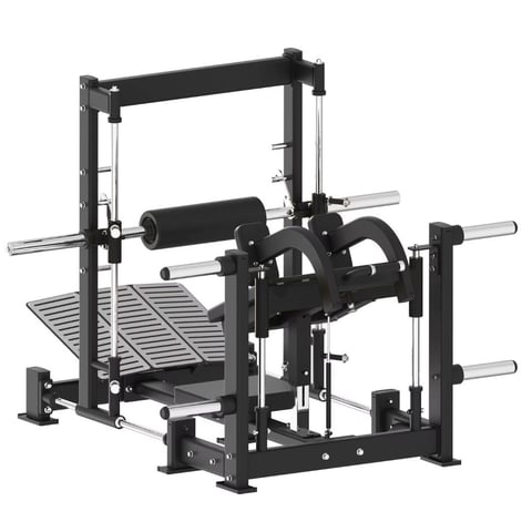 Black and silver 3D printer with open frame design, slatted print bed, and multiple extruder components