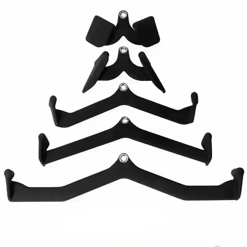 Set of six black drone propeller guards and bumper parts arranged vertically by size