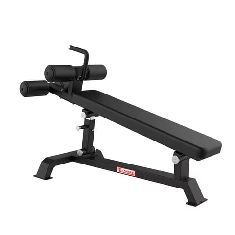 Black weight bench with leg press attachment and dual pulley system for strength training