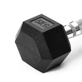 Black hexagonal dumbbell close-up