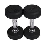 Pair of black rubber dumbbells with chrome handles, 5kg weights